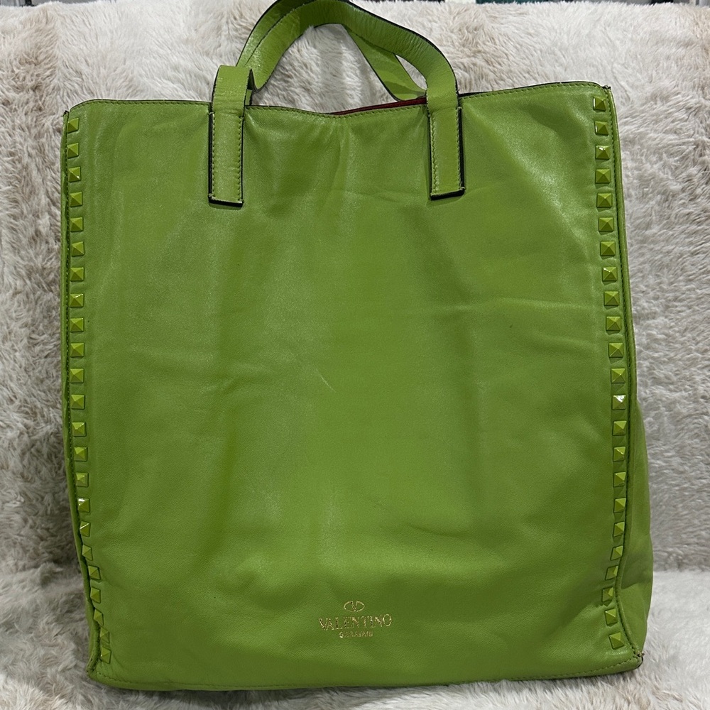 Valentino Studded Green Tote with dusty